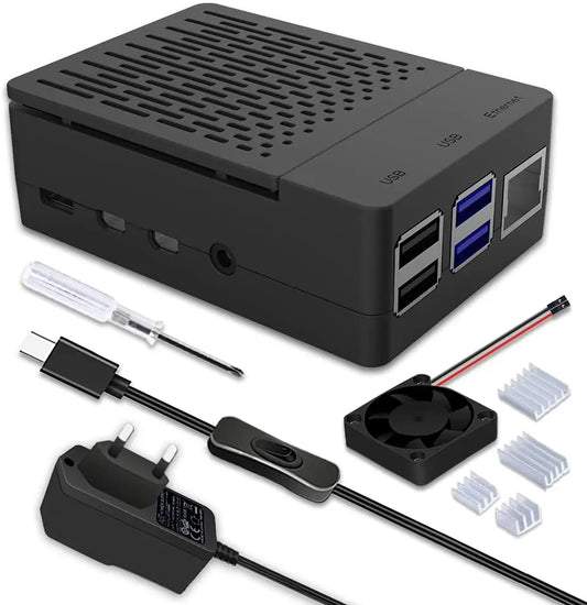 Raspberry Pi 4 Gehäuse mit USB-C Netzteil und Lüfter 40X40X10mm ABS